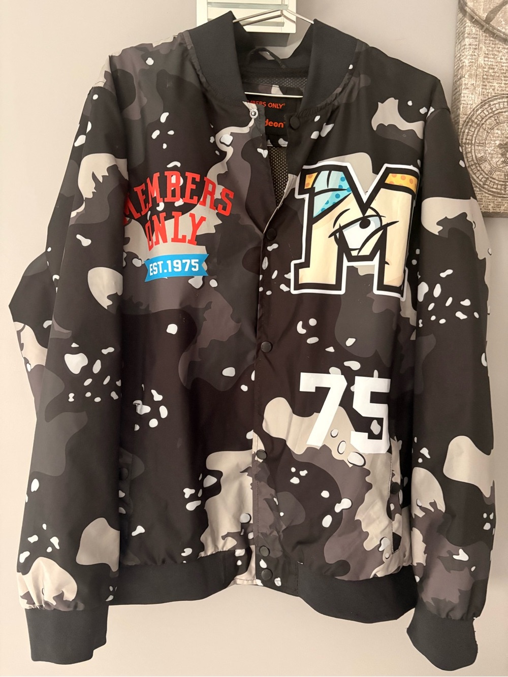 Members Only Black & Gray Camo Graphic Bomber Jacket